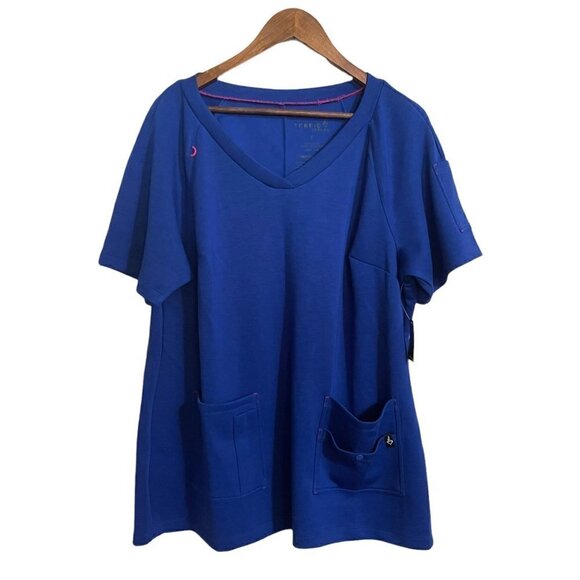 Torrid Womens NWT Cupro Blue #Torridstrong Waistband Raglan Scrub Top 1X - Picture 2 of 9